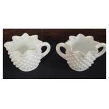 Two Fenton Milk Glass Star Hobnail Creamer - 3"