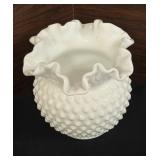 Fenton Milk Glass Hobnail Vase - Ruffled Edge