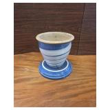 Ceramic Planter With a Blue and White Striped