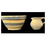 Blue Striped Bowl & Creamer