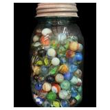 Blue Mason Jar Full Marbles