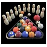 Vintage Toy Bowling Pins & Pool Balls