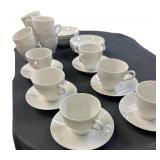 (12) White Cups & Saucers
