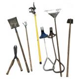 Lot Deal Garden Tools:Hoe, Rake, Planters, Tree