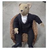 Old Bear & Wicker Chair