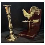 Brass Rooster & Heavy Candle Holder