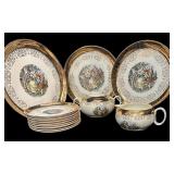 Vintage 13) pc Sabin 22k Gold Trim Dishes George