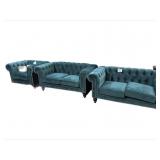 3-PC Grand Chesterfield Blue Velvet Designer Set