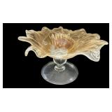 Murano Art Glass Iridescent Swirl Pedestal Bowl