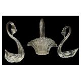 Heavy Crystal Swans & Basket