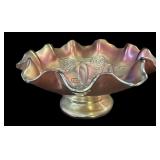 Dugan Carnival Glass Bowl Double Stem Rose