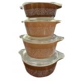 4 Pyrex Woodland Casserole Bowls wï¿½ Lids