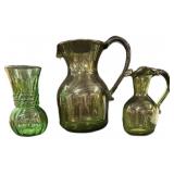 (3) pc Green Pitchers & Vase