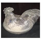 Clear Glass Covered Dish  Rooster