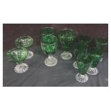 10 Stemmed Green Glasses