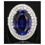 14kt Gold 16.85 ct Oval Sapphire & Diamond Ring