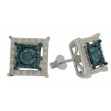 Princess Cut 1.00 ct Blue & White Diamond Earrings