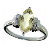 Marquise Cut Natural Golden Citrine & Diamond Ring