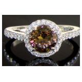 Round Brilliant Sultanite Color Change Halo Ring