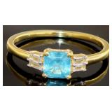 Natural Asscher Cut Blue Apatite Dinner Ring