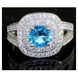 Cushion Cut 2.50 ct Blue & White Topaz Ring