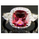 Brilliant Cushion Ruby & White Topaz Ring