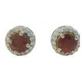 Round Genuine Ruby Halo Earrings