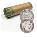 1892-1916 50 Coin Roll Barber Silver Dimes