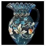 Fenton Art Glass Hand Painted 9.5 ' Ocean Blue