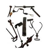 Old Wood Plane, Ice Tongs, Hand Drills, Hook, &