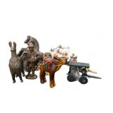 Wood Horses, Camel, Person, Ship & Metal Car, Old