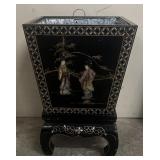 Vintage Chinese Hand Painted Jade Inlay Wood