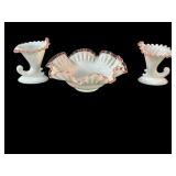 Fenton Rose Crest Console Bowl & Side Horns