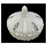 Ribbed Milk Glass Candy Dish wï¿½ Hand Painted