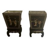 (2) PCS  Chinese Hand Painted Jade Inlay Wood