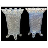 Pair Blue Imperial Glass Footed Open Lace Vase