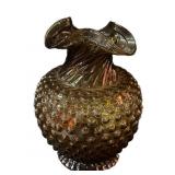 Amber Hobnail Twisted Vase