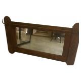Antique Oak Halltree Mirror w' Coathooks