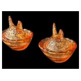 Pair Miniature Pink Depression Hens On Nest