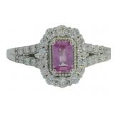 Emerald Cut 1.02 ct Pink Sapphire & Diamond Ring