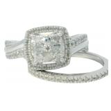 Cushion Cut 3/4 ct Natural Diamond 2 pc Bridal Set