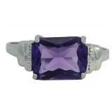 Emerald Cut 2.26 ct Amethyst & Diamond Ring