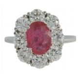 Platinum 2.51 ct Natural Ruby & Lab Diamond Ring