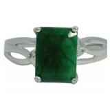 Step Cut 2.62 ct Natural Emerald & Diamond Ring
