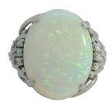 Platinum 6.04 ct Natural Opal & Diamond Ring