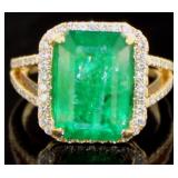 14kt Gold 6.80 ct Natural Emerald & Diamond Ring