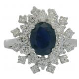 Natural 2.63 ct Sapphire & VS Lab Diamond Ring