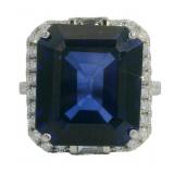 14kt Gold 20.54 ct Radiant Sapphire & Diamond Ring