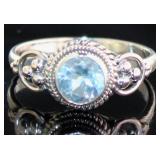 Genuine Blue Topaz Round Solitaire Ring