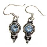 Genuine 2.00 ct Blue Topaz Dangle Earrings